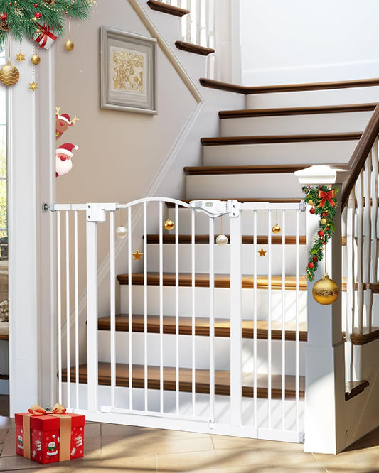 29-39.6" Baby Gate for Stairs, Auto Close Both Sides Dog Gate with One-Hand Opening, 30" Tall Safety Gates for Pets, Hallways, Bedrooms, Wall Pressure Mount No Drill, White